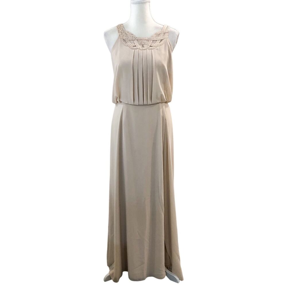 Jessica Howard Braided Neck Blouson Maxi Gown Dress
